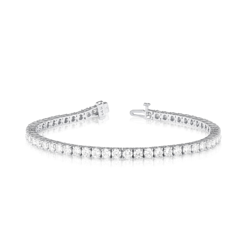 Elegant silver tennis bracelet with a row of sparkling diamonds, each set in a delicate prong setting.