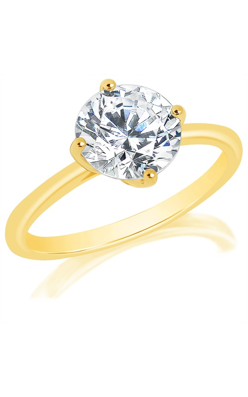 A yellow gold solitaire diamond engagement ring.